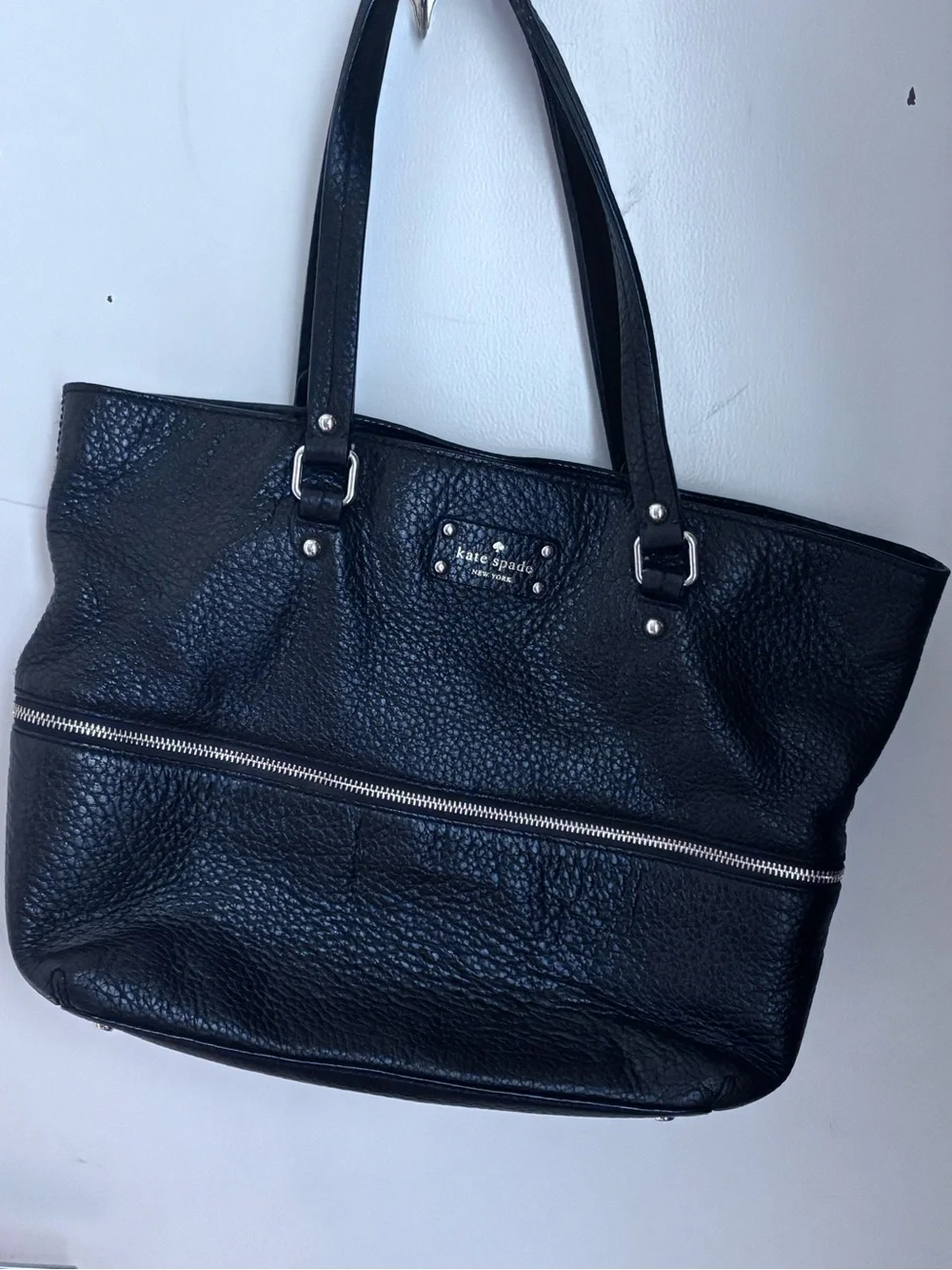 kate spade Black Pebbled Leather Tote with Zip Accent